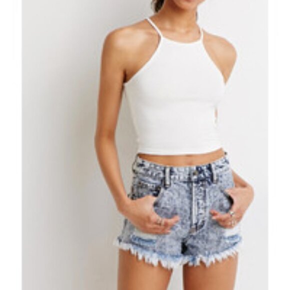 Forever 21 Distressed Acid Wash Cutoffs HIGH rise - Picture 1 of 7